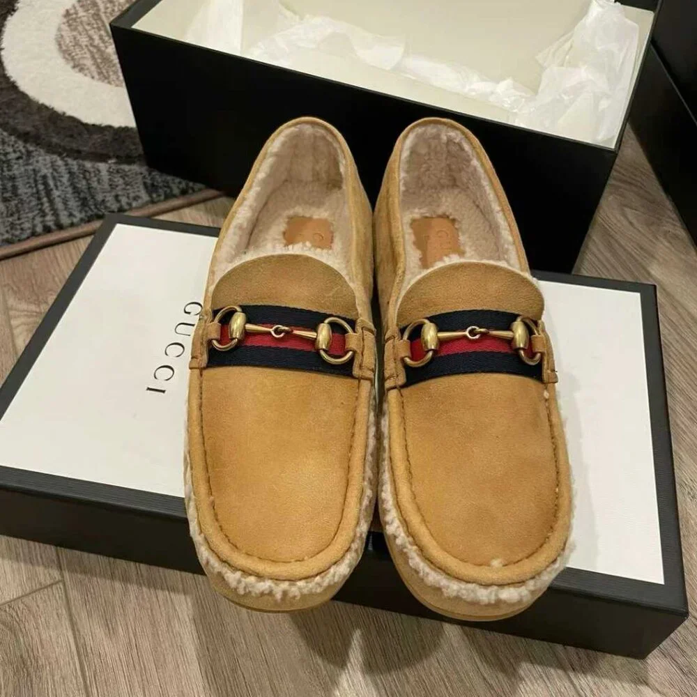 NIB Authentic Gucci Shearling-Lined Leather Loafers
